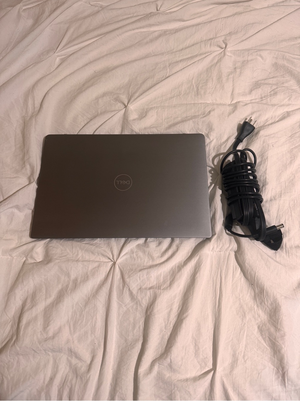 Dell Silver-Gray Laptop with Power Adapter